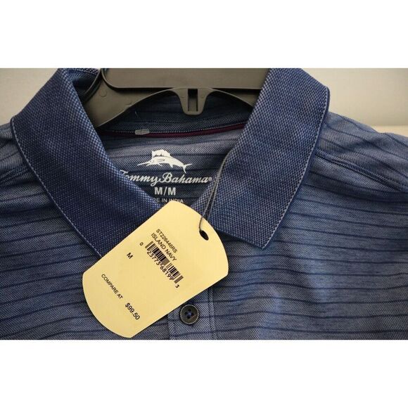 Tommy Bahama ST226446RS Men’s Sz Medium Island Navy Striped S/S Polo Shirt - Picture 4 of 8